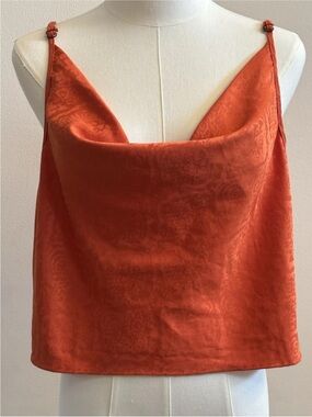 Out From Under UO Satin Cowl Neck Crop Tank Tomato Orange NWT Large